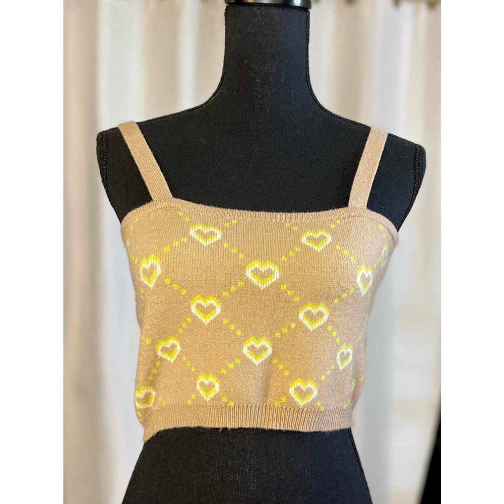 Witty Fox Tan and Green Soft Knit Crop Top Size Large